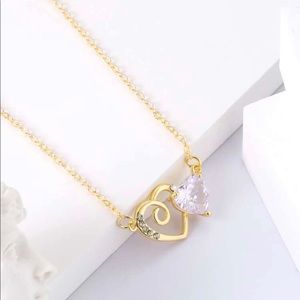 Gold Double Heart Cubic Zirconia Necklace
